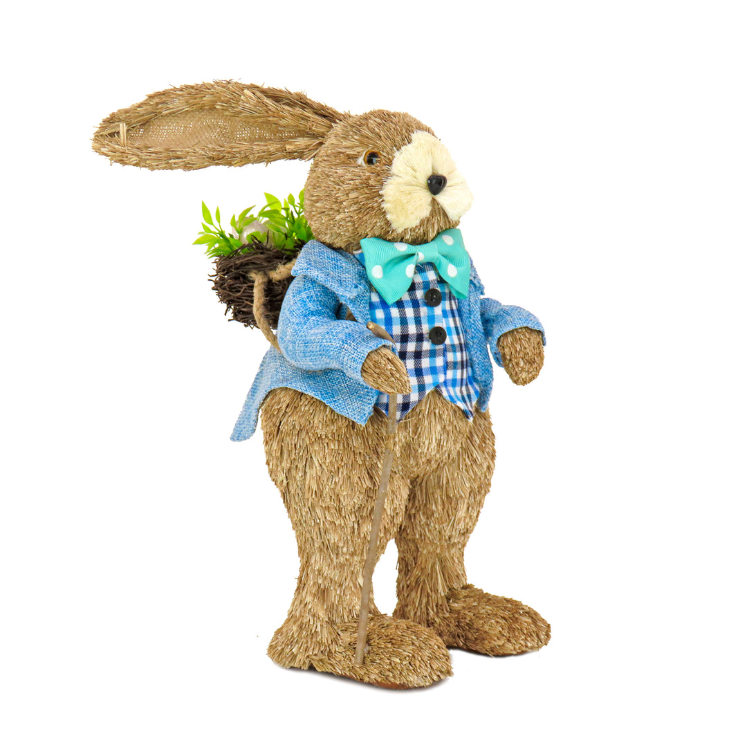 Male Bunny in Blue Coat Table Decoration, Easter Collection, 10 Inches