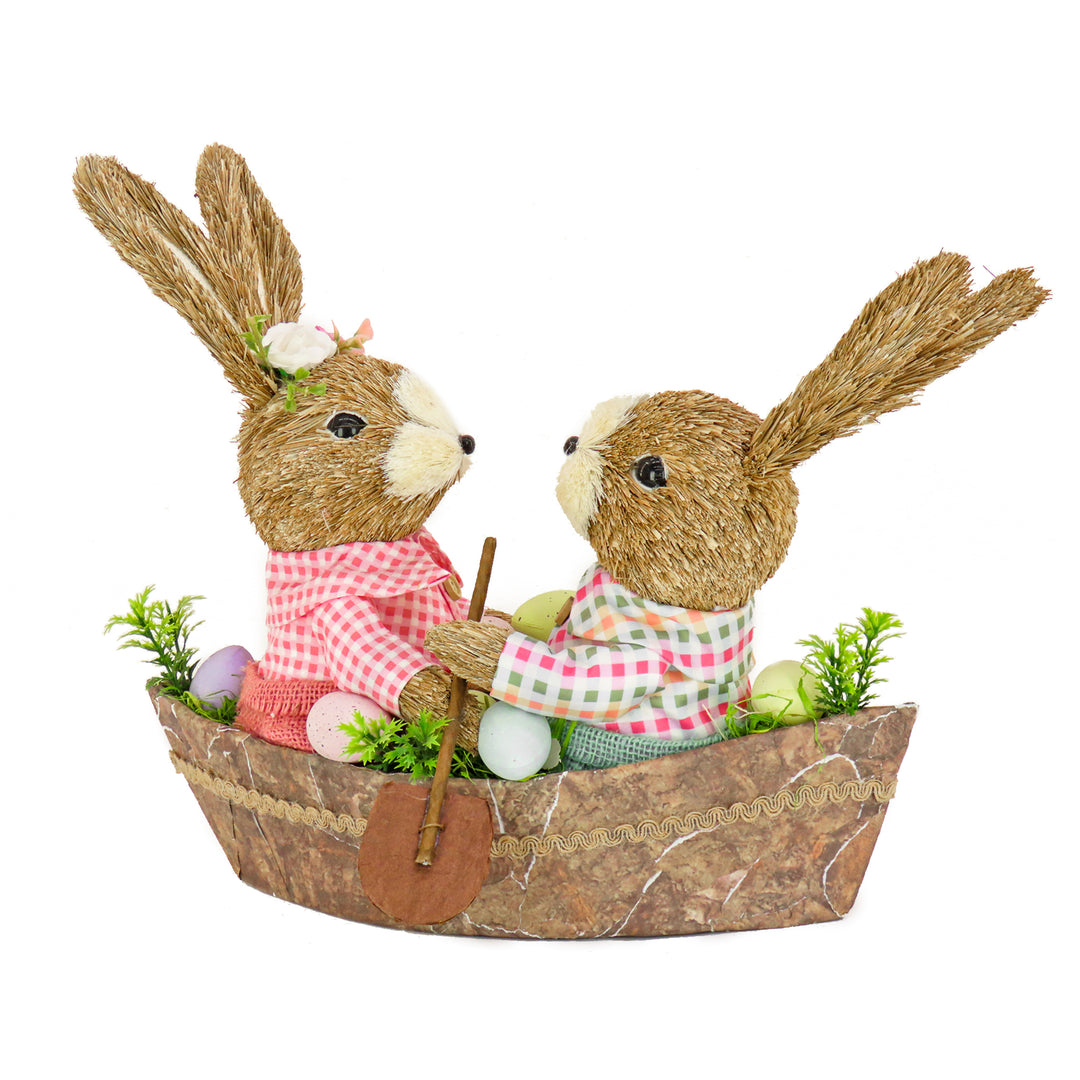 National Tree Company Two Bunnies in a Boat Table Decoration, Easter Collection, 15 Inches