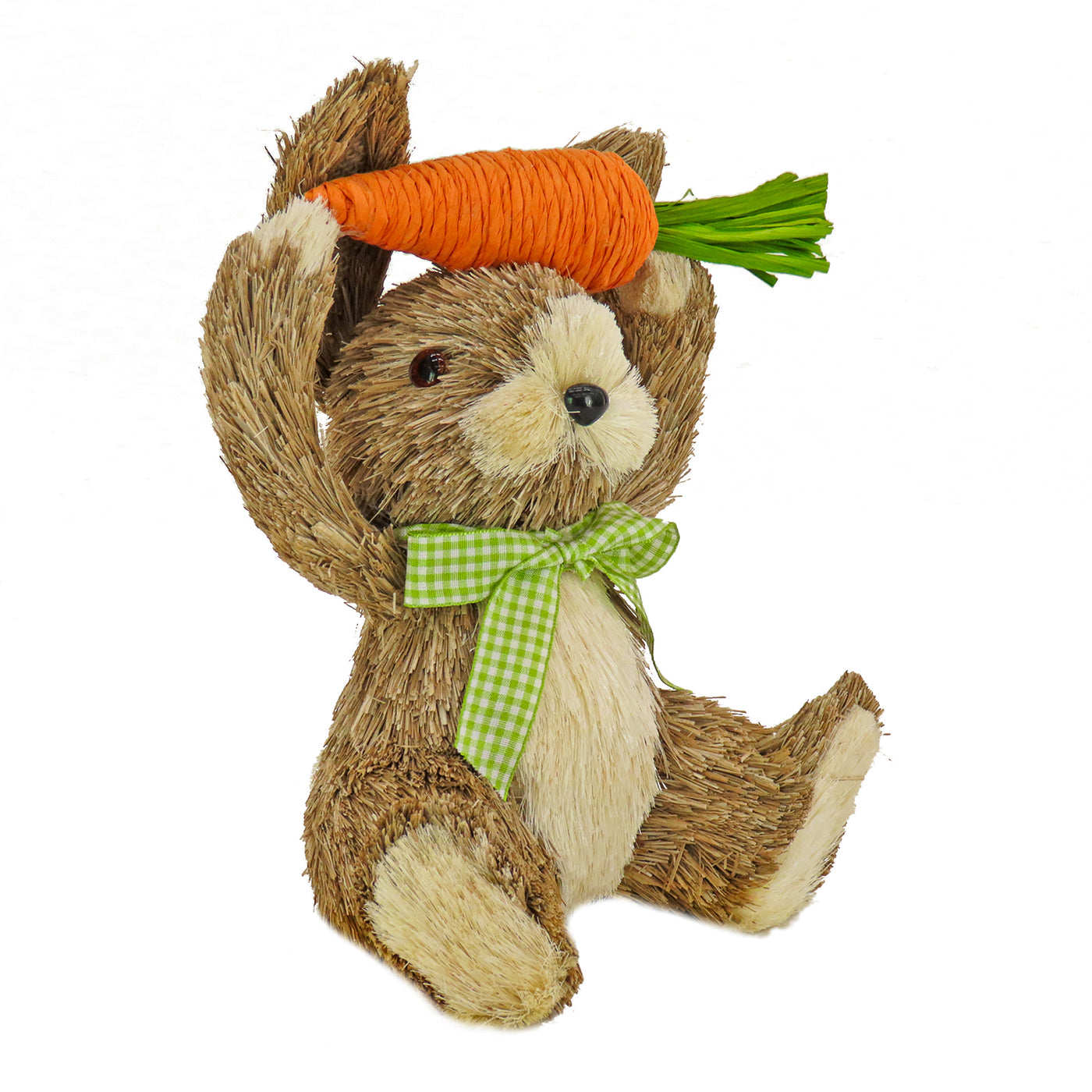 9 in. Easter Bunny with Carrot Table Decoration Decorated with Checkered Green Bow - National Tree Company