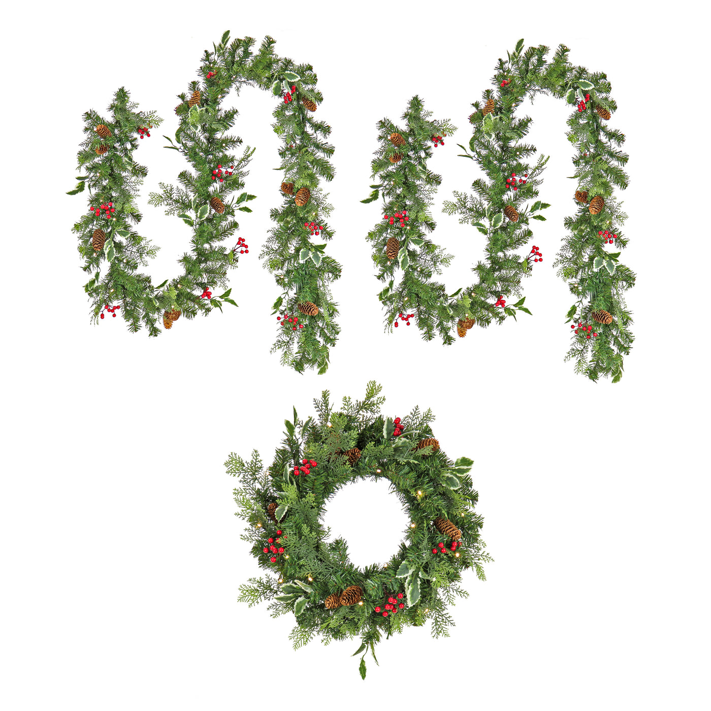 9 ft. Pre-Lit First Traditions Holly Berry Wreath and Garland Assortment - National Tree Company