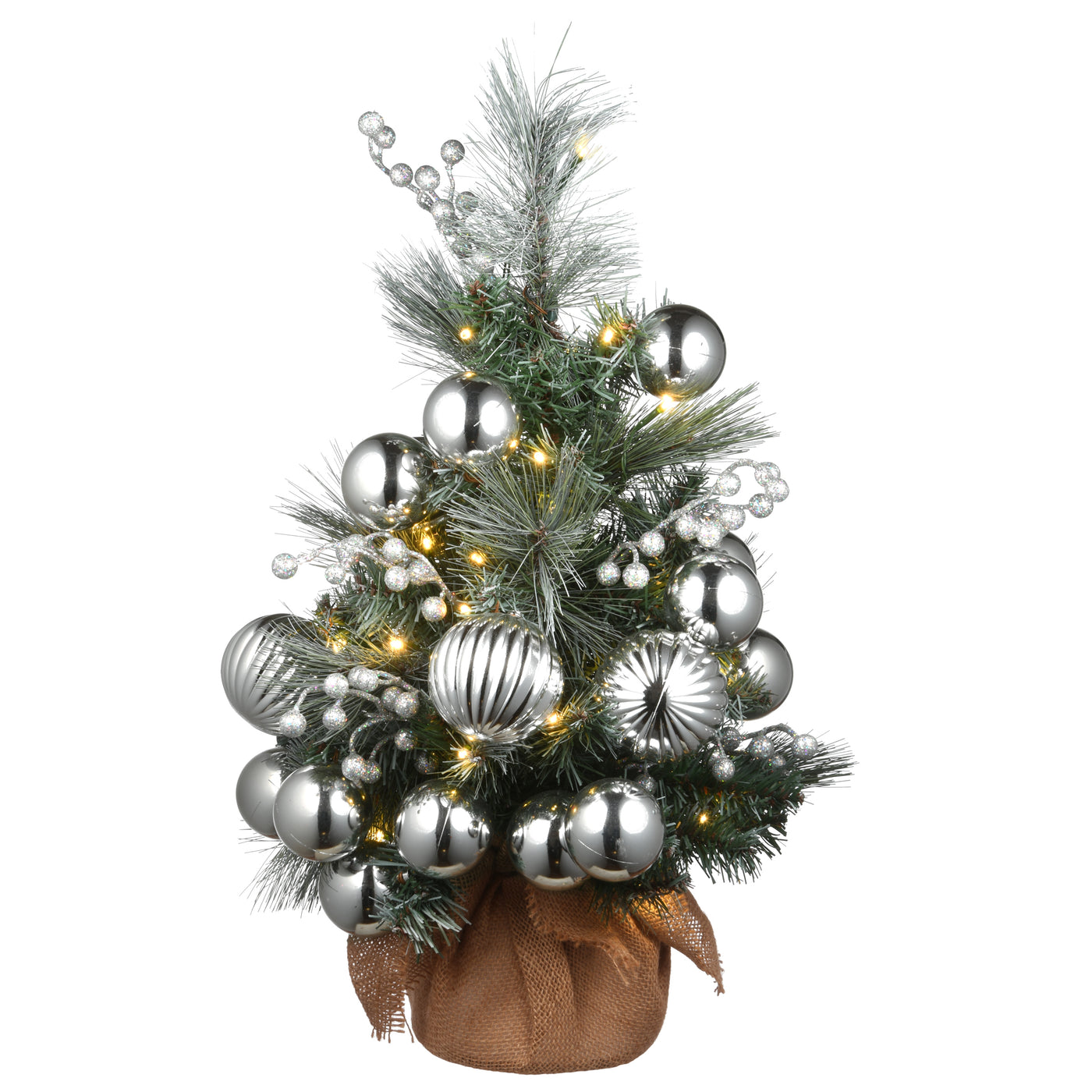 2 ft. Pre-Lit Frosted Silver Pine Tree with LED Lights - National Tree Company