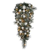 36 in. Pre-Lit Frosted Silver Pine Teardrop with LED Lights - National Tree Company