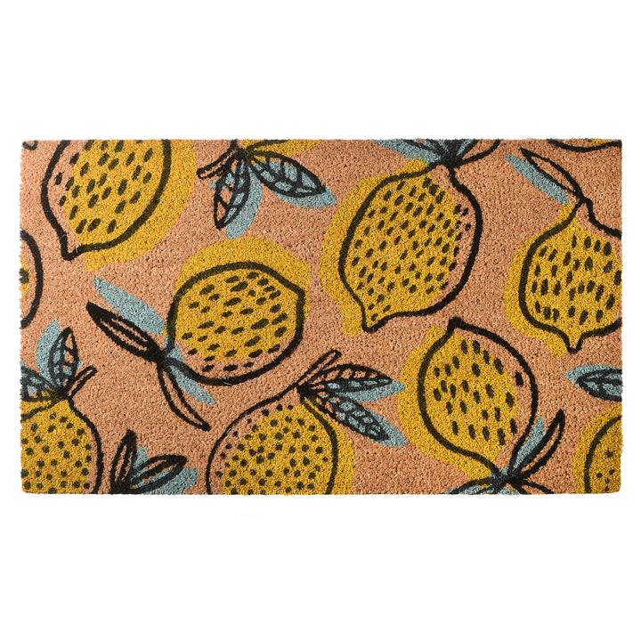 Welcome Entrance Mat, Brown, Lemon Theme, Spring Collection, 30 Inches