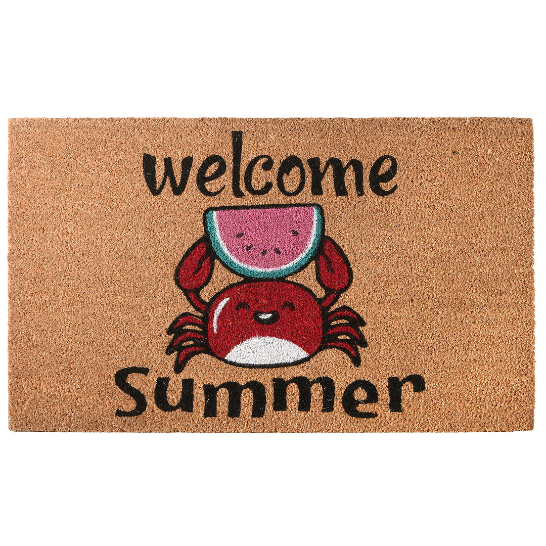 30" Green Welcome Summer Crab and Watermelon Coir Doormat