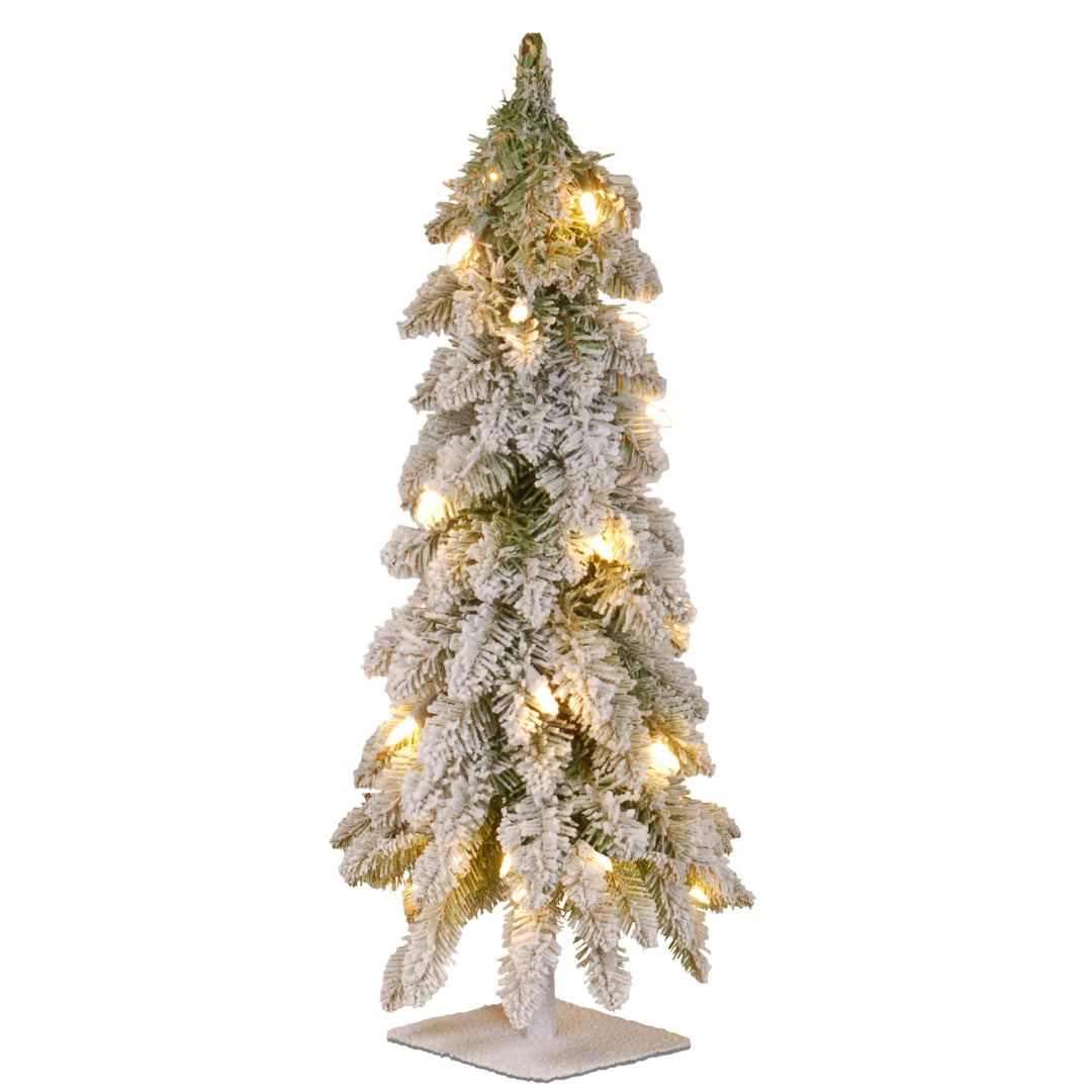 Pre-Lit Artificial Christmas Tree, Snowy Downswept, Green, White Lights, Includes Stand, 2 Feet