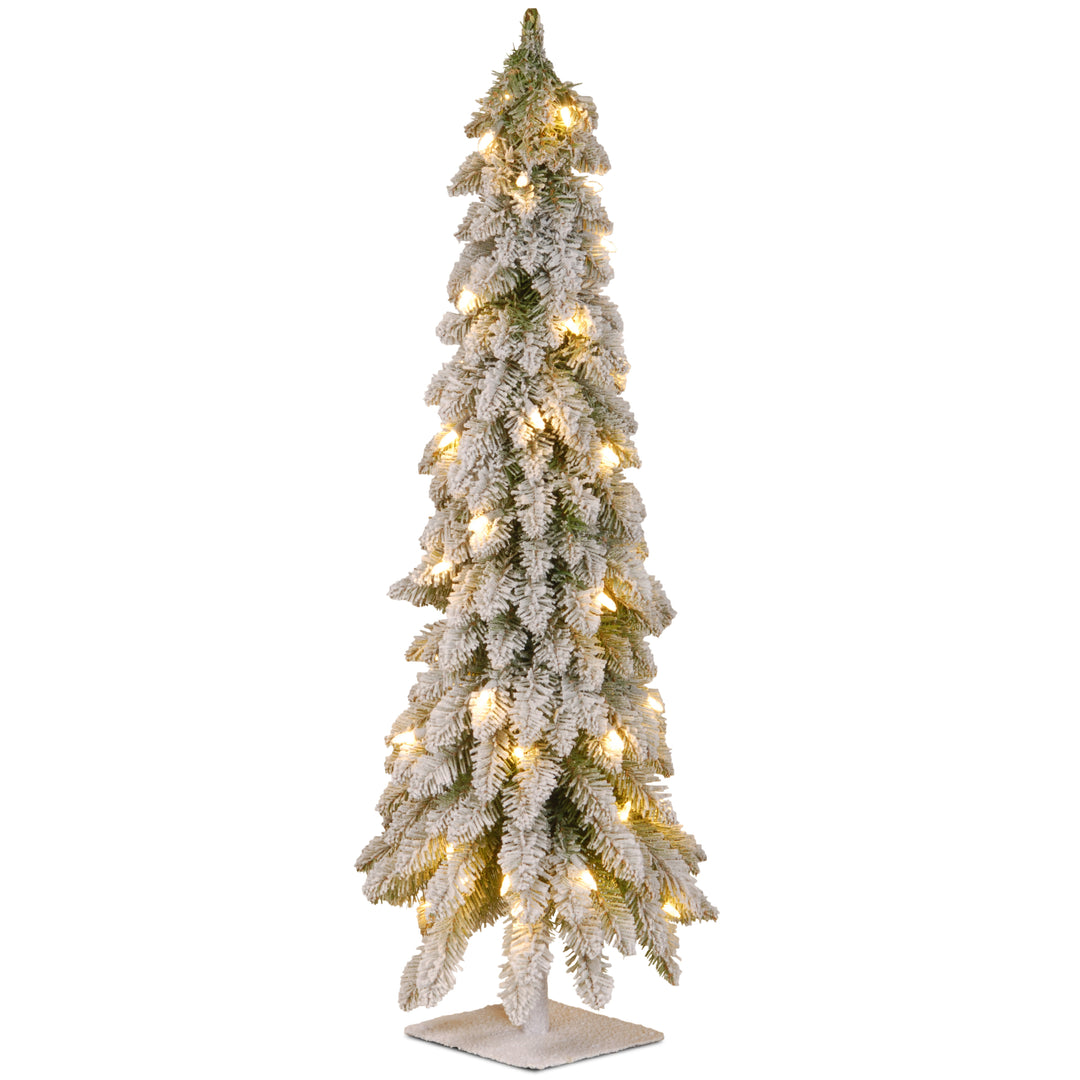 Pre-Lit Artificial Christmas Tree, Snowy Downswept, Green, White Lights, Includes Stand, 4 Feet