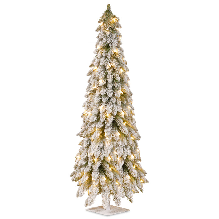 Pre-Lit Artificial Christmas Tree, Snowy Downswept, Green, White Lights, Includes Stand, 5 Feet