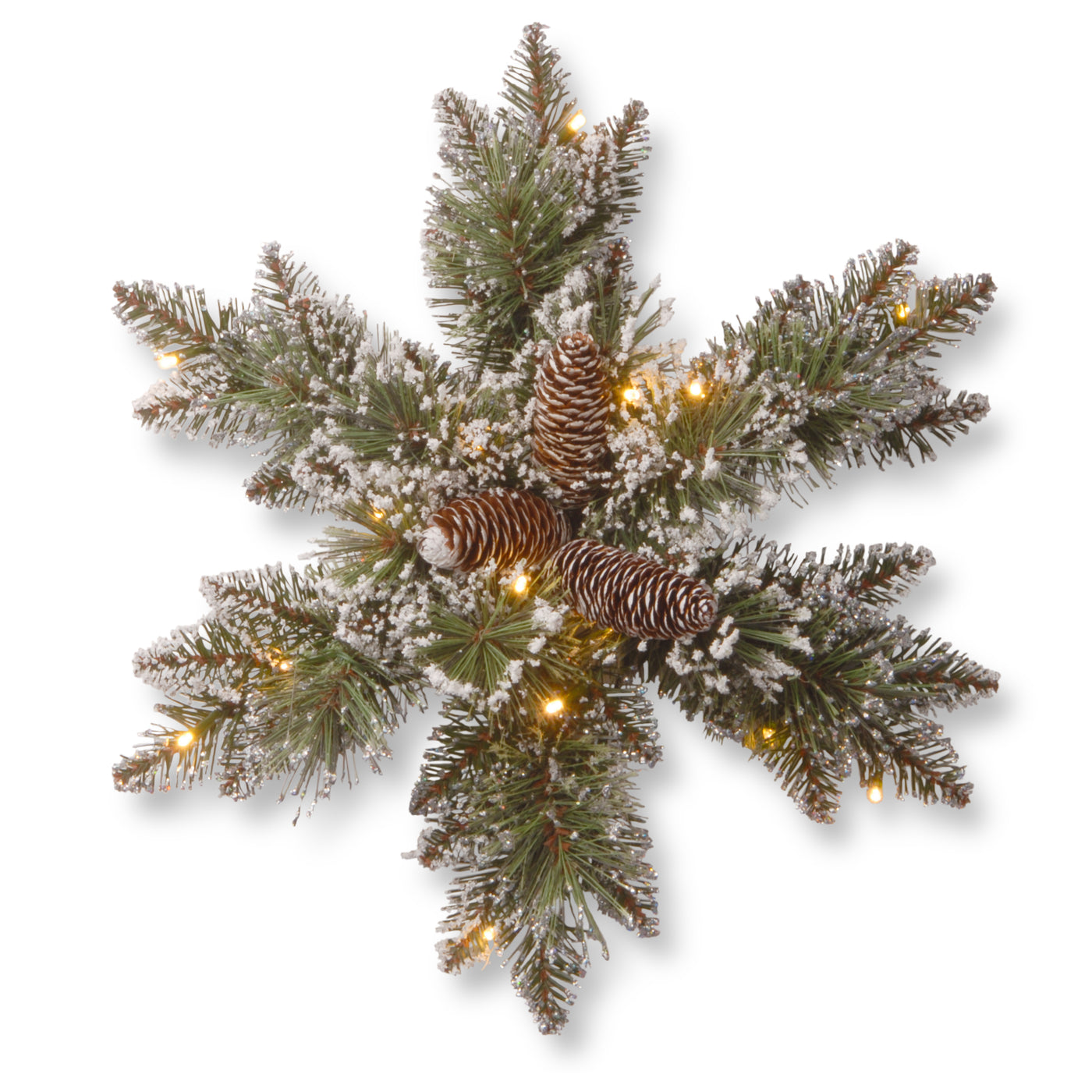 18 in. Pre-Lit Glittery Bristle Pine Snowflake with Warm White LED Lights - National Tree Company