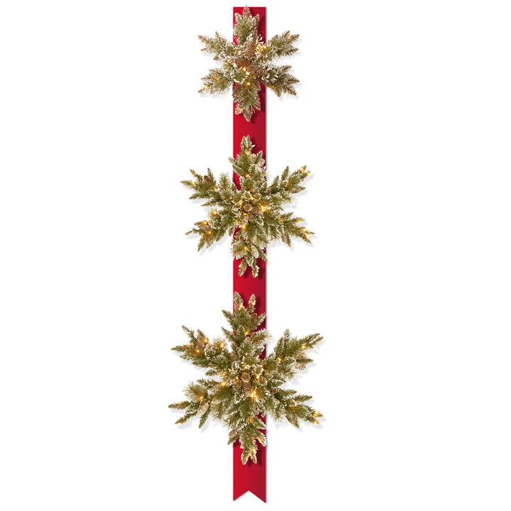 National Tree Company Pre-Lit Artificial Christmas Hanging Snowflakes Door Decoration, Green, Glittery Bristle Pine, White Lights, Christmas Collection, 77 Inches