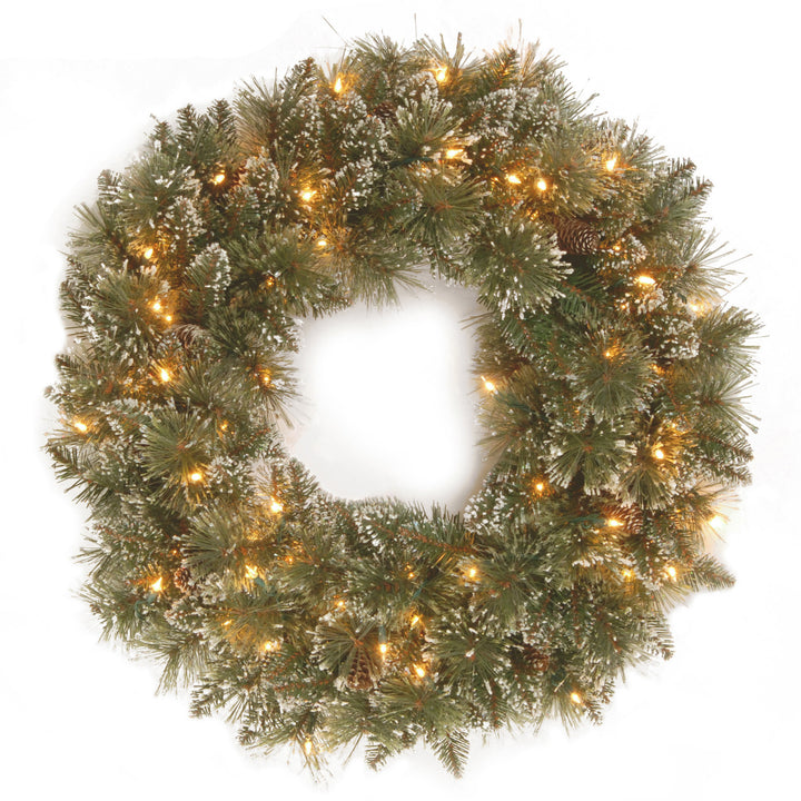 National Tree Company, Pre-Lit Artificial Christmas Wreath, Glittery Bristle Pine with Twinkly LED Lights, Plug in, 24 in