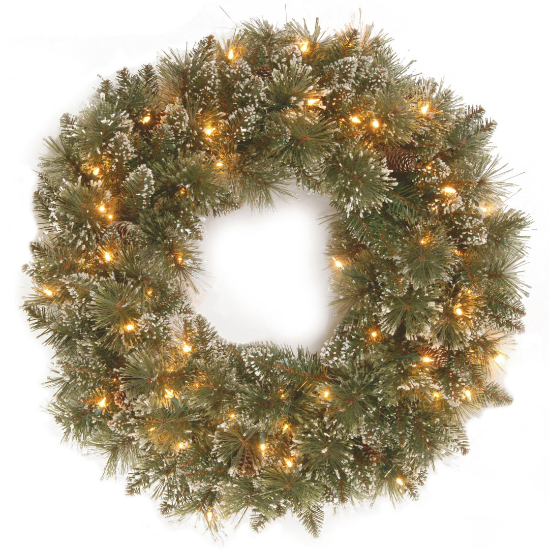National Tree Company, Pre-Lit Artificial Christmas Wreath, Glittery Bristle Pine with Twinkly LED Lights, Plug in, 30 in