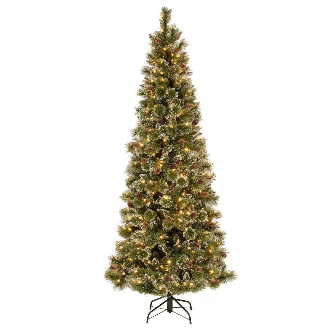 7.5 ft Glittery Bristle Pine Slim Tree with Dual Color LED Lights