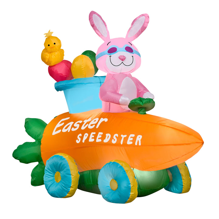 Inflatable Bunny in a Carrot Roadster Decoration, Self Inflating, Plug In, Easter Collection, 54 Inches