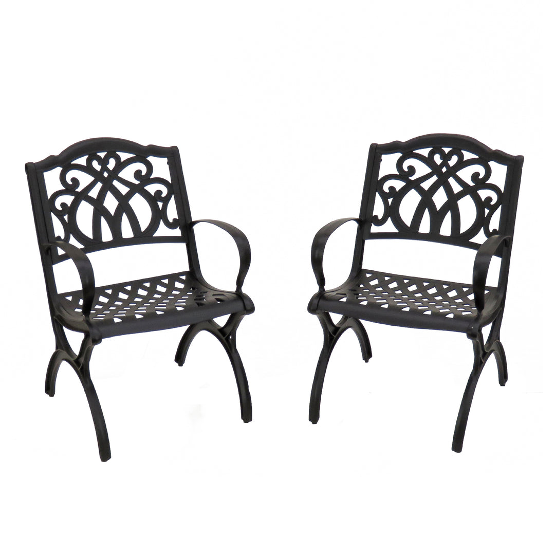 National Outdoor Living All Weather Chair Set, Black Finish, Cast Aluminum, Leeds Collection, Set of 2, 36 Inches