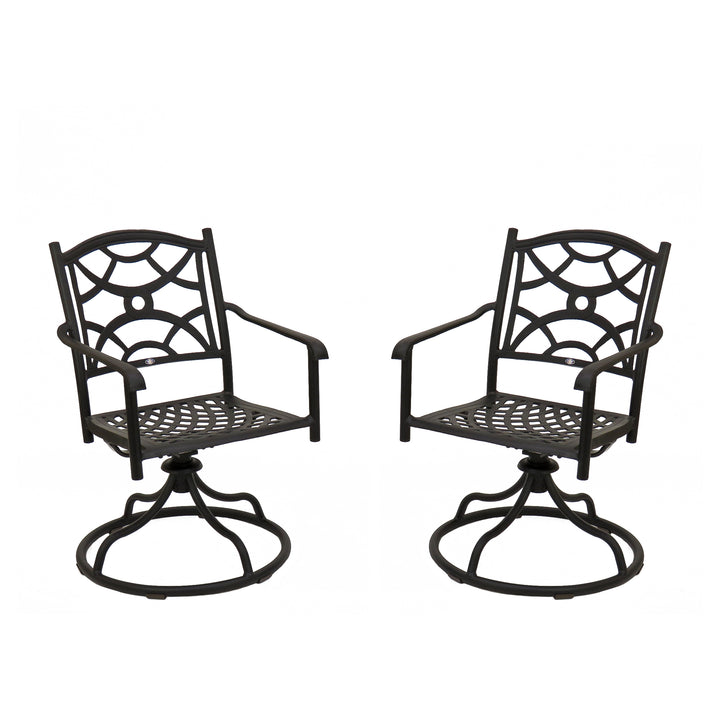 National Outdoor Living All Weather Swivel Chair Set, Black Finish, Cast Aluminum, Darby Collection, Set of 2, 24 Inches