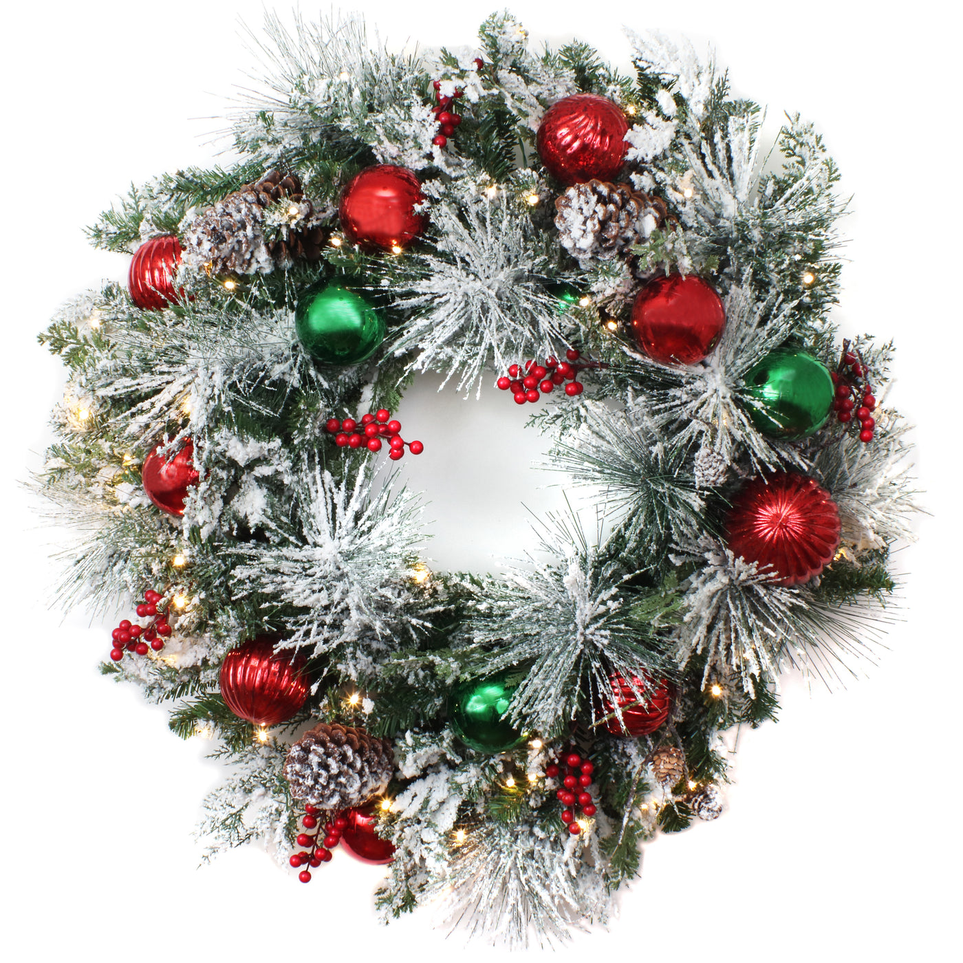 30 in. Pre-Lit General Store Frosted Wreath with LED Lights - National Tree Company