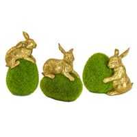 Artificial Green Moss Eggs, Includes Gold Bunnies, Set of Three, Easter Collection, 7 Inches - National Tree Company