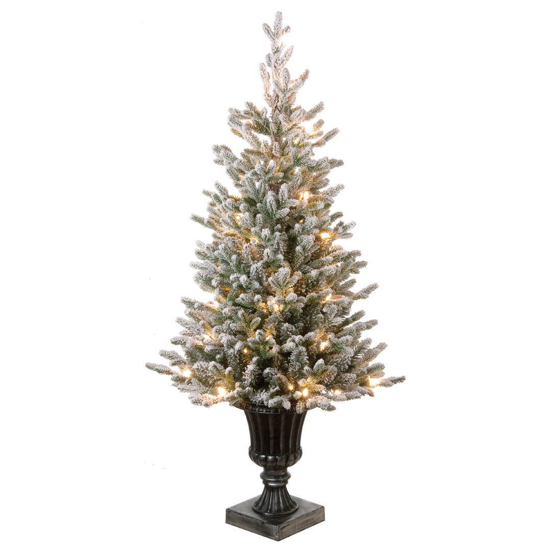 Pre-Lit Artificial Entrance Christmas Tree, Iceland Fir, Green, White Lights, Includes Metal Base, 4 Feet