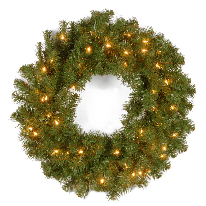 National Tree Company Pre-Lit Artificial Christmas Wreath, Green, Kincaid Spruce, White Lights, Christmas Collection, 24 Inches