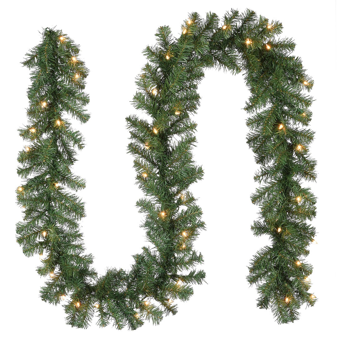 Pre-Lit Artificial Christmas Garland, Green, Kincaid Spruce, White Lights, Plug In, Christmas Collection, 9 Feet