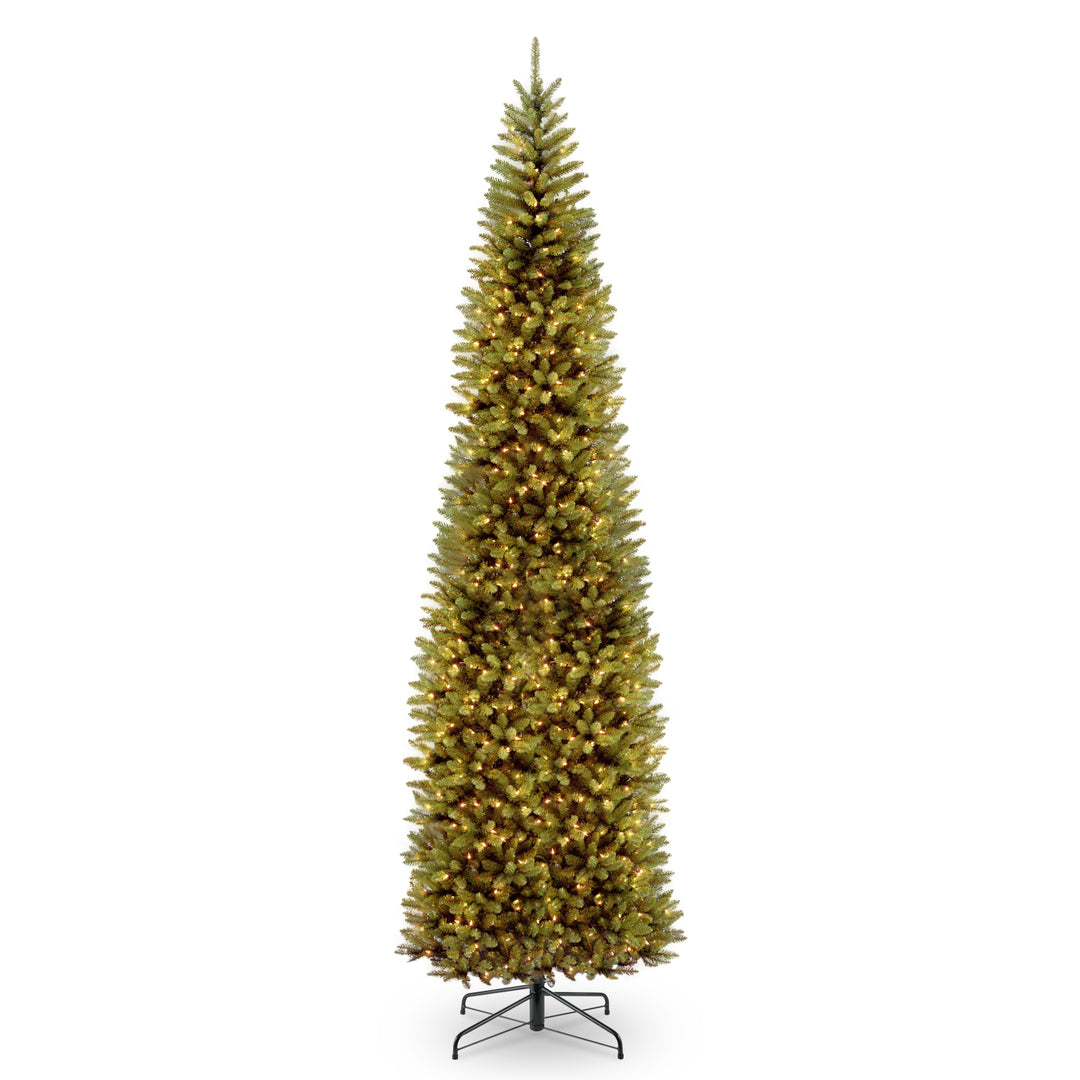 Artificial Pre-Lit Slim Christmas Tree, Green, Kingswood Fir, Multicolor Lights, Includes Stand, 12 Feet