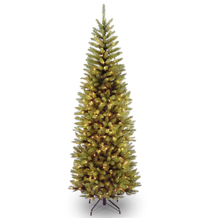 Artificial Pre-Lit Slim Christmas Tree, Green, Kingswood Fir, White Lights, Includes Stand, 7 Feet