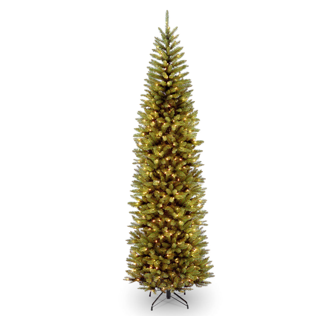 Artificial Pre-Lit Slim Christmas Tree, Green, Kingswood Fir, White Lights, Includes Stand, 9 Feet