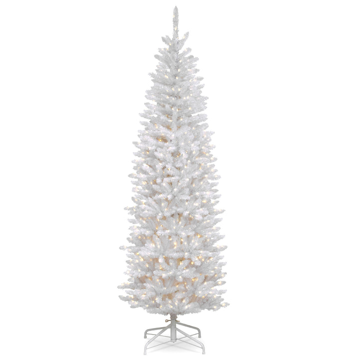 Artificial Pre-Lit Slim Christmas Tree, White, Kingswood Fir, White Lights, Includes Stand, 6.5 Feet