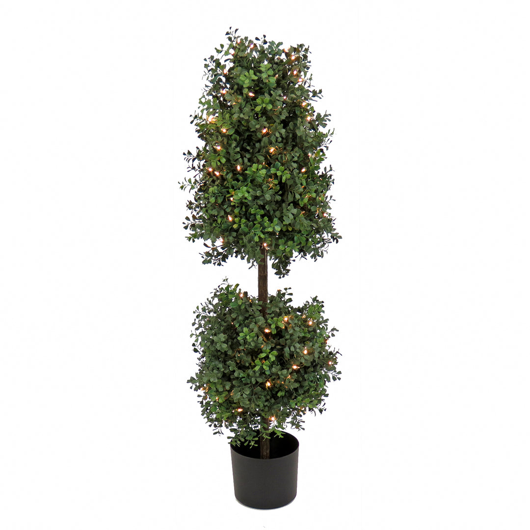 4 ft. Pre-Lit Boxwood Cone and Ball Topiary in Black Nursery Pot