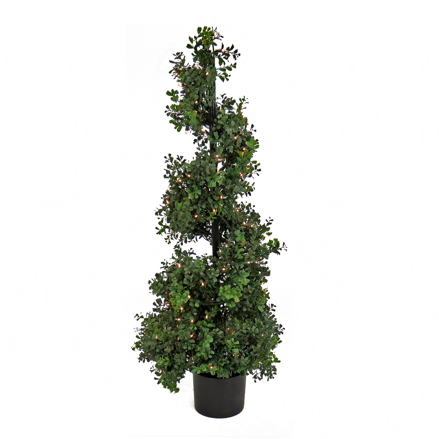 4 ft. Pre-Lit Boxwood Spiral Topiary in Black Nursery Pot with Clear Lights - National Tree Company