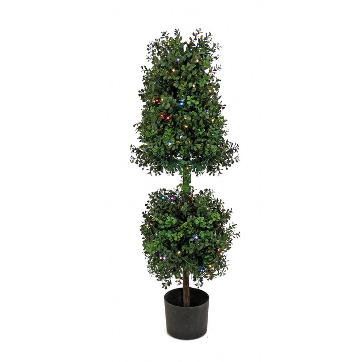 4 ft. Boxwood Cone and Ball Topiary with Multi-Function LED Lights