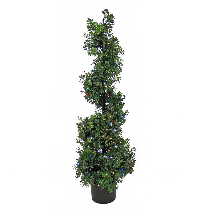 4 ft. Boxwood Spiral Topiary with Multi-Function LED Lights