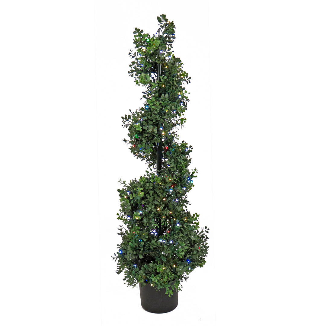4 ft. Boxwood Spiral Topiary with Multi-Function LED Lights