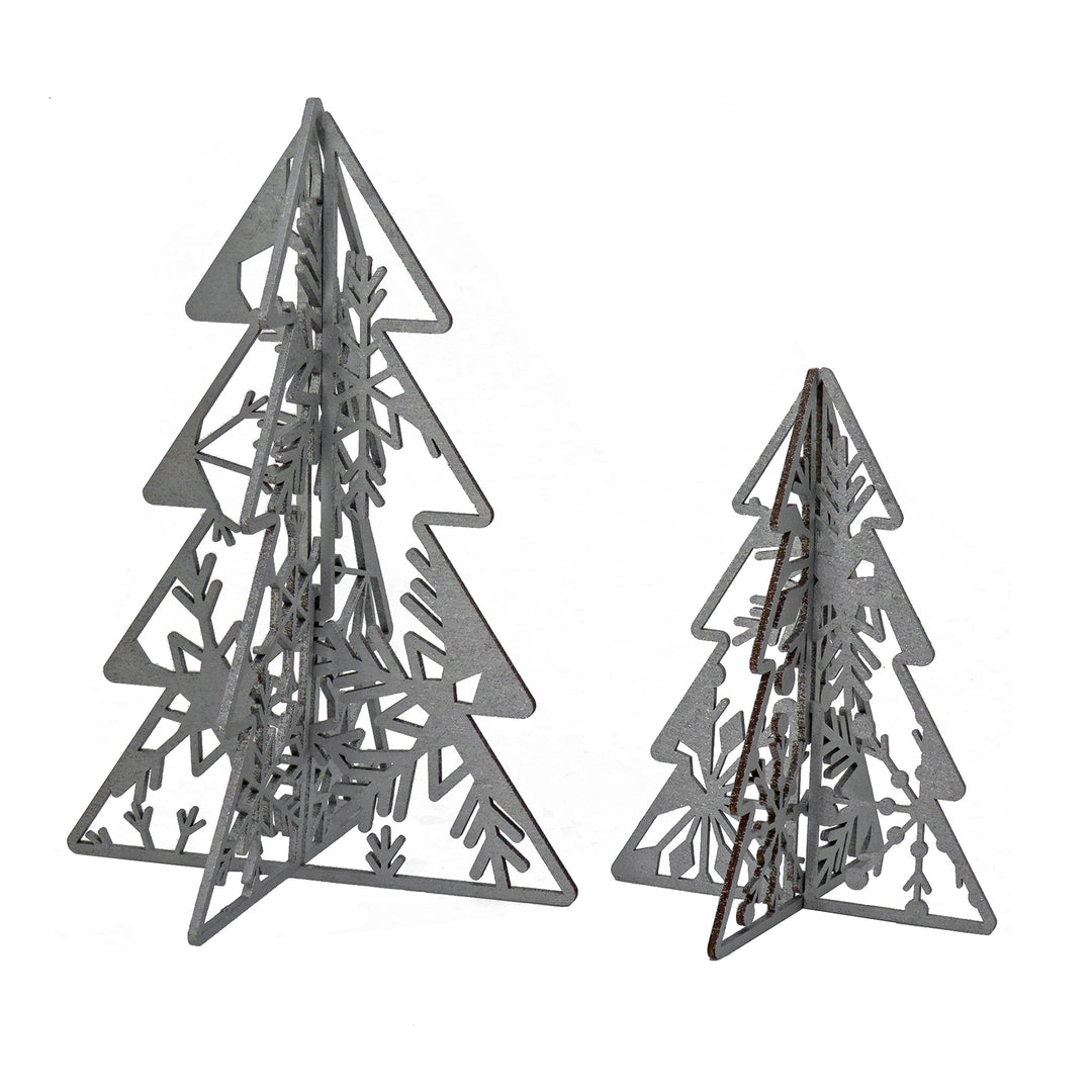 National Tree Company Christmas Trees Table Decor, Lightweight Wood, Set of Two, Silver, 10 in and 7 in