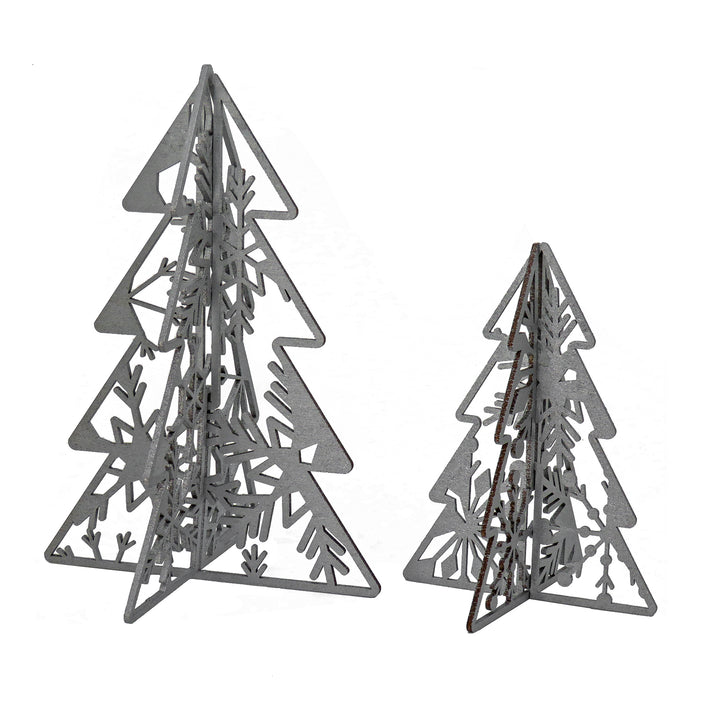 National Tree Company Christmas Trees Table Decor, Lightweight Wood, Set of Two, Silver, 10 in and 7 in