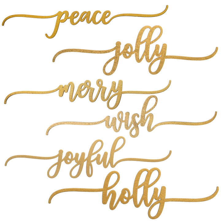 National Tree Company 6-Piece Christmas Place Setting Message Decor, Curly Script Writing In Gold, 10 in