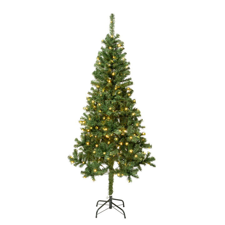 First Traditions Pre-Lit Artificial Linden Spruce Christmas Tree, Warm White LED Lights, Plug In, 6 ft