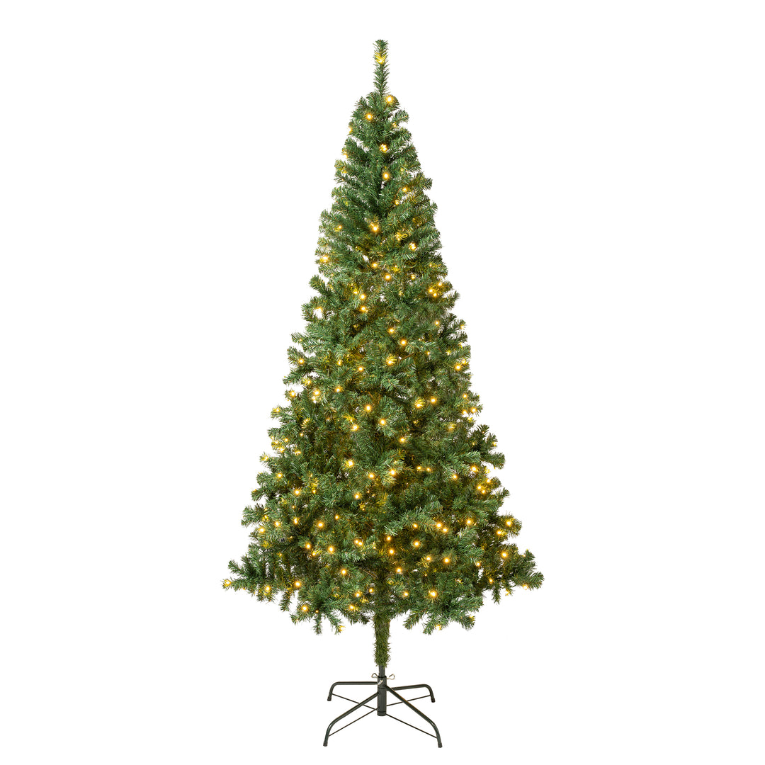 First Traditions Pre-Lit Artificial Linden Spruce Christmas Tree, Warm White LED Lights, Plug In, 7.5 ft