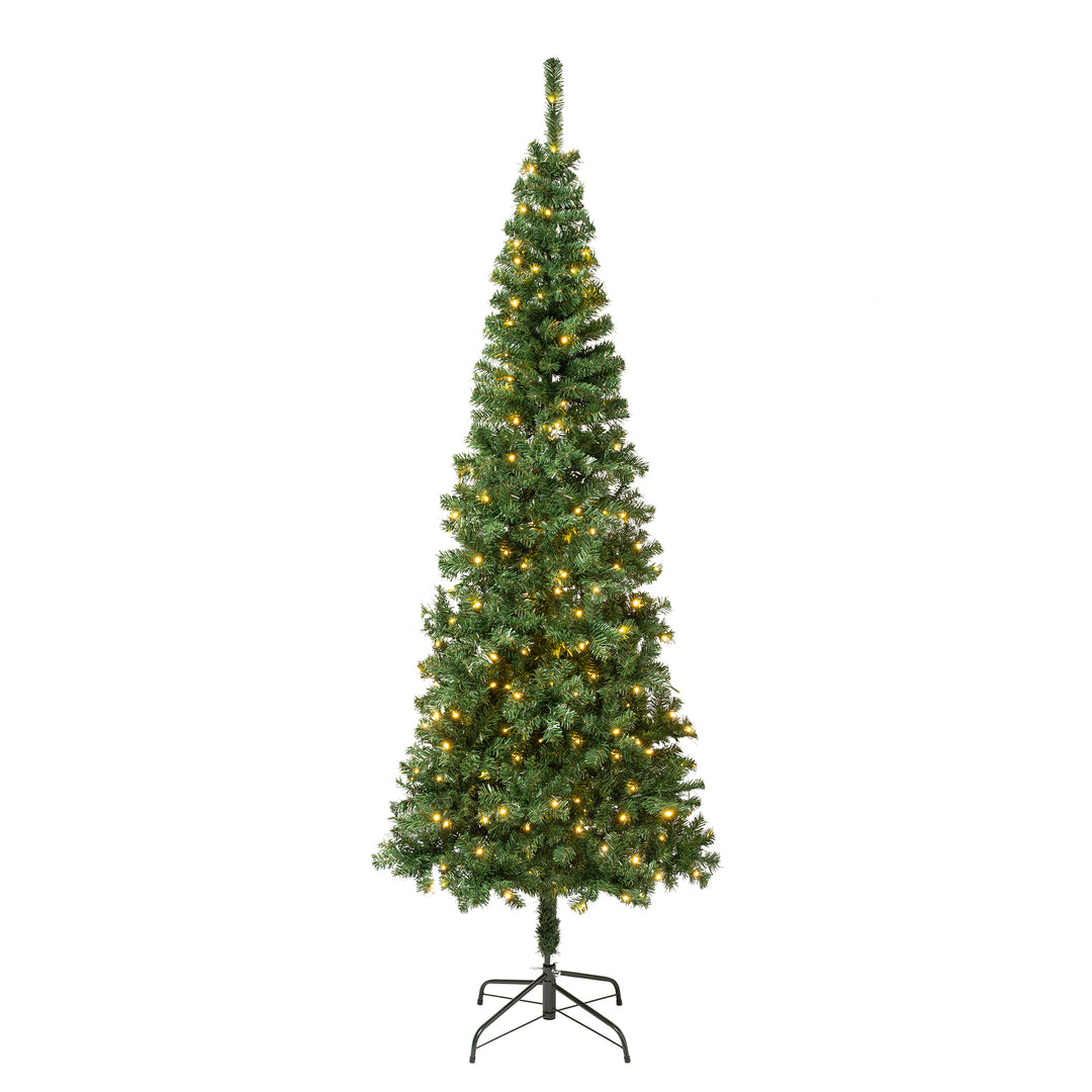 First Traditions Pre-Lit Artificial Linden Spruce Christmas Tree, Warm White LED Lights, Plug In, 7.5 ft