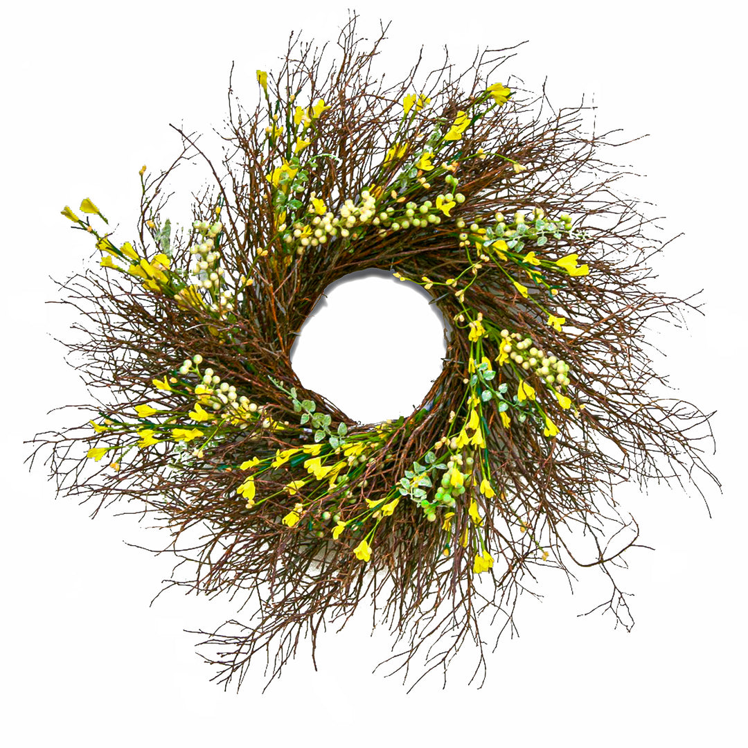 24" Spring Yellow Forsythia Twig Wreath