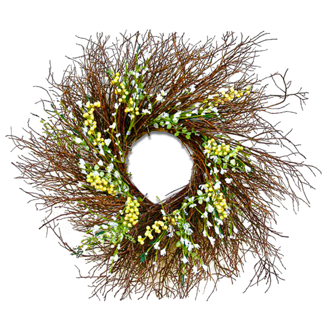 24" Spring White & Cream Forsythia Twig Wreath