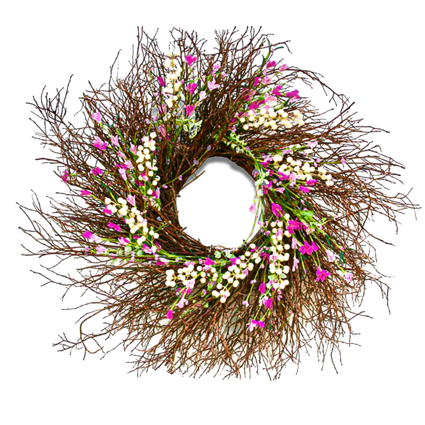 24" Spring Dark Pink & Cream Forsythia Twig Wreath - National Tree Company