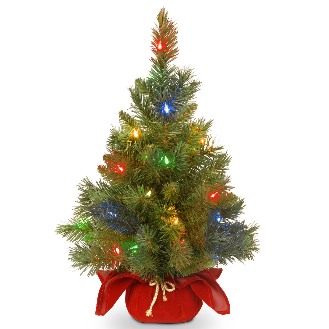Pre-Lit Artificial Christmas Tree, Green, Majestic Fir, Multicolor LED Lights, Includes Cloth Bag Base, Battery Operated, 24 Inches