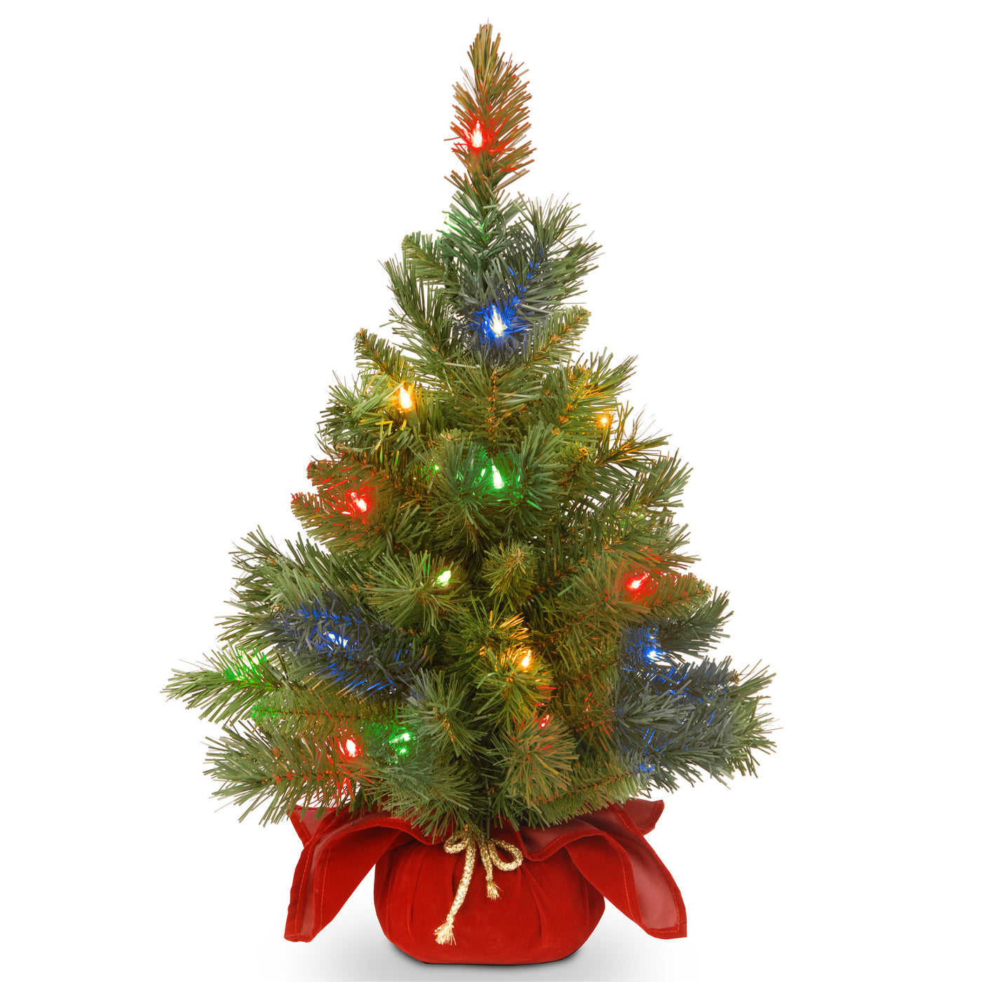 2 ft. Pre-Lit Majestic Fir Tree with Multicolor LED Lights, Red Base - National Tree Company