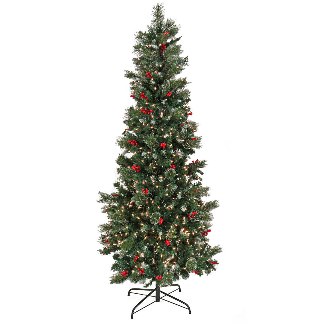 Artificial Meadowlark Pencil Hinged Christmas Tree, Pre-Lit with Clear Incandescent Lights, Plug In, 6.5 ft