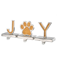 National Tree Company Gold Sparkle JOY Christmas Stocking Holders, Gold and Silver with Paw Print, 3 Pieces, 5 in - National Tree Company