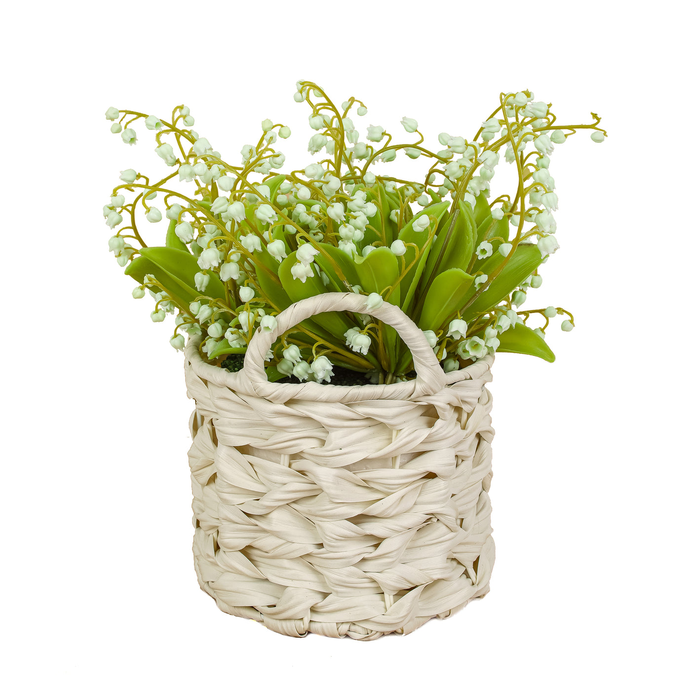 11" Green Lily-of-the-Valley Flowers in White Basket - National Tree Company