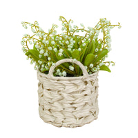 11" Green Lily-of-the-Valley Flowers in White Basket - National Tree Company