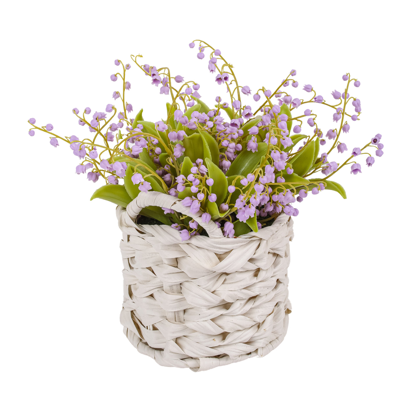 11 in. Spring Mauve Lily-of-the-Valley Flowers in White Basket - National Tree Company