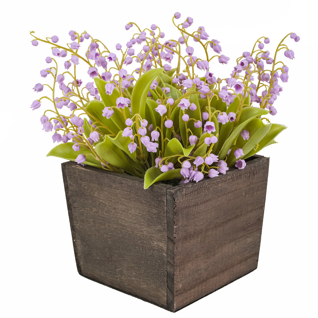10" Mauve Lily-of-the-Valley Flowers in Wood Box